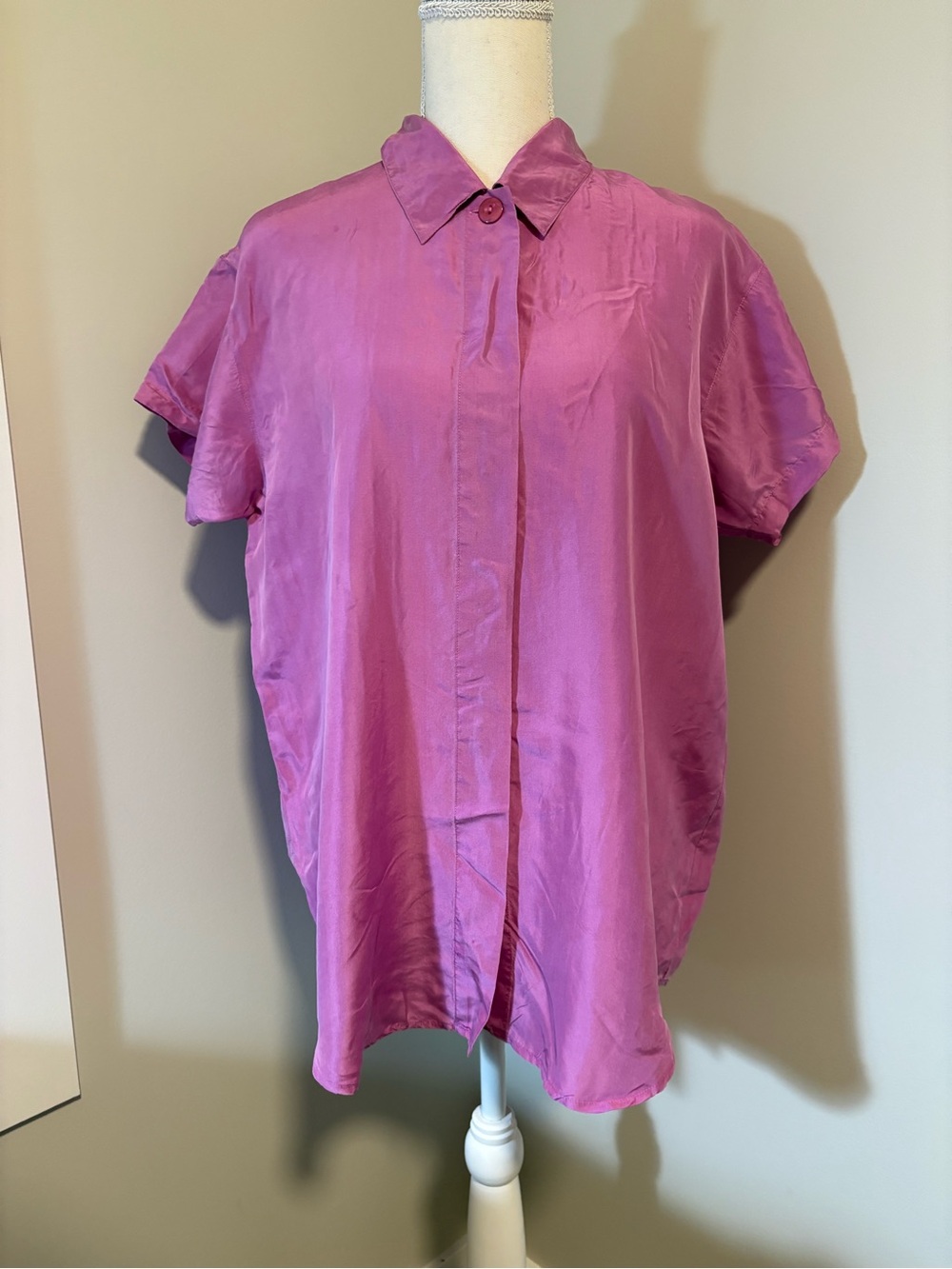 Vintage Careers by Eatons 100% Silk Magenta Button Down Blouse Large